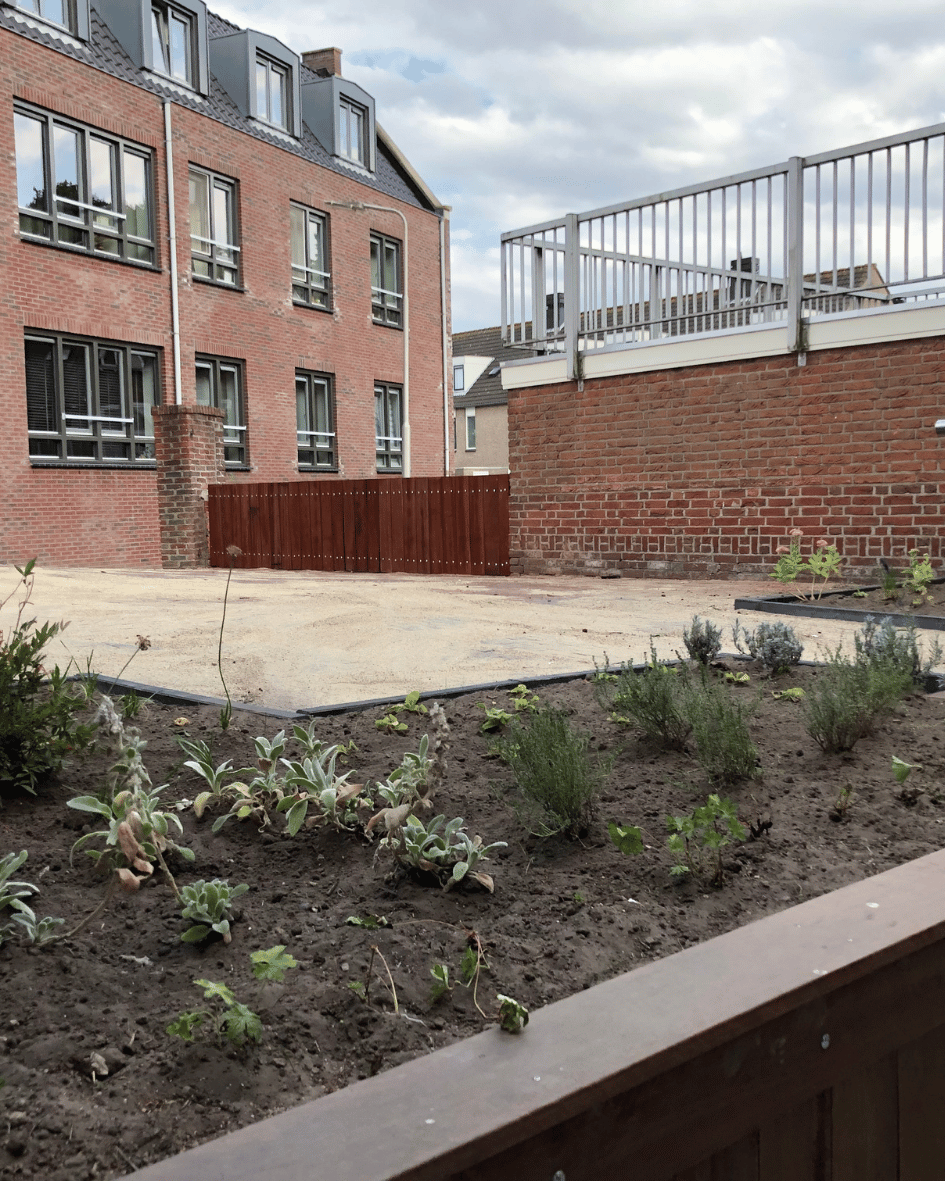 Beplantingsplan met violet, wit en paarse bloei voor een tuin in Bennekom